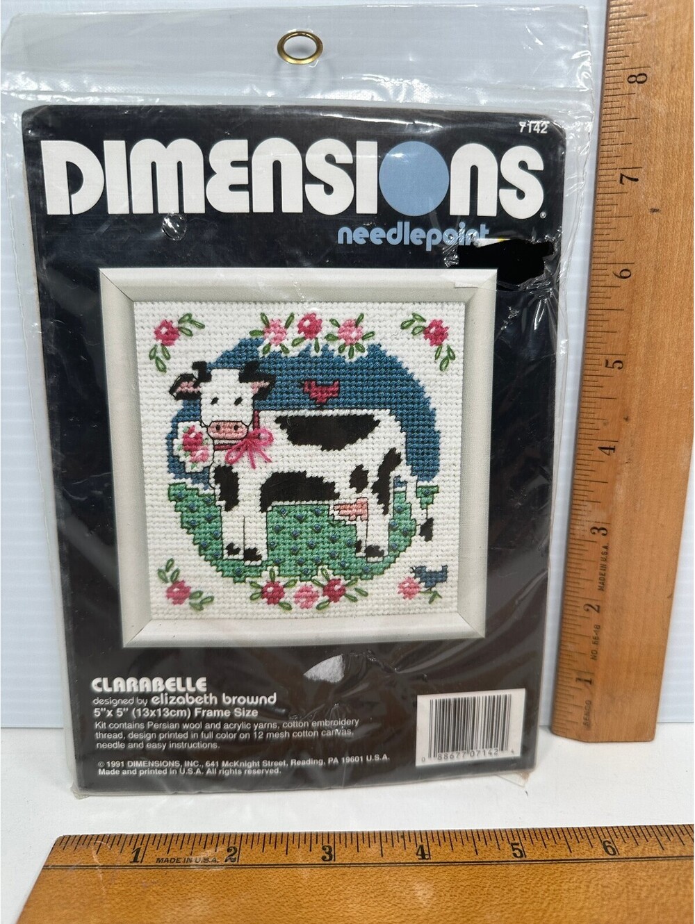 Dimensions Needlepoint Kit Clarabelle 5x5 frame size made in U.S.A. Vtg. 1991